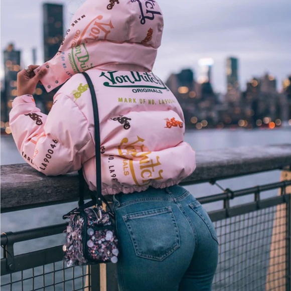 NWT PINK VON DUTCH CROP PUFFER JACKET - Picture 6 of 9